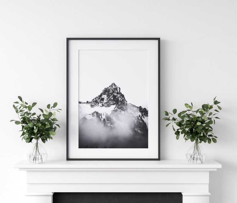 Minimalist Decor Wall Art, Black and White Mountain Photography Print, Minimalist Mountain Print Wall Art, Living Room Black and White Art image 5