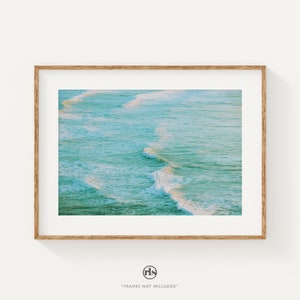 Large Abstract Ocean Print, Beach House Wall Art, Seascape Photography Print, Pacific Coast Nautical Decor, Teal Golden Sunset Photo Print
