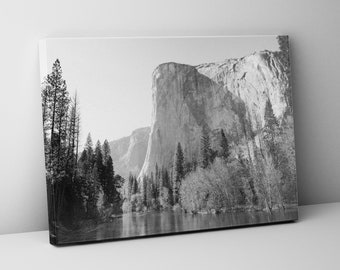 El Capitan Canvas Print, Yosemite National Park Monochrome Art, Majestic Cliff Wall Art, Black and White Landscape Decor
