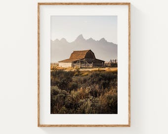 Grand Teton Barn Wall Art, Mormon Row Print, Wyoming Ranch Photography, Rustic Cabin Decor