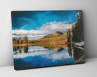 Lake Canvas Print from Rocky Mountain National Park, Sprague Lake Canvas Wall Art, Home Office Canvas Print, Nature with Blue Mountain Lake