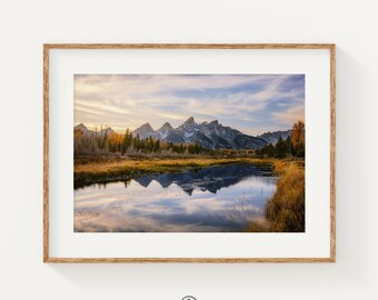 Grand Teton Autumn Print, Schwabacher Landing Reflection, Wyoming Mountain Wall Art, Nature Photography