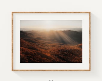 Blue Ridge Mountains Print, Autumn Sunrise Wall Art, Appalachian Landscape Photography, Golden Hour Nature Decor