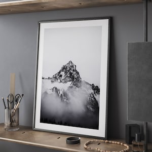 Minimalist Decor Wall Art, Black and White Mountain Photography Print, Minimalist Mountain Print Wall Art, Living Room Black and White Art imagem 8