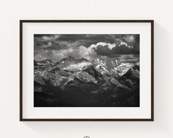 Black and White Mountain Wall Art, Dramatic Storm Clouds Print, Sierra Nevada Photography, Fine Art Landscape Decor