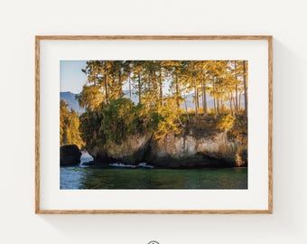 Golden Coastal Ocean Landscape Wall Art Print, Pacific Northwest Photography, Coastal Home Decor