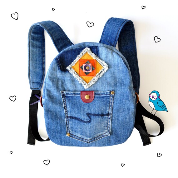 Upcycled Denim Backpack. Recycled Jeans. Etsy