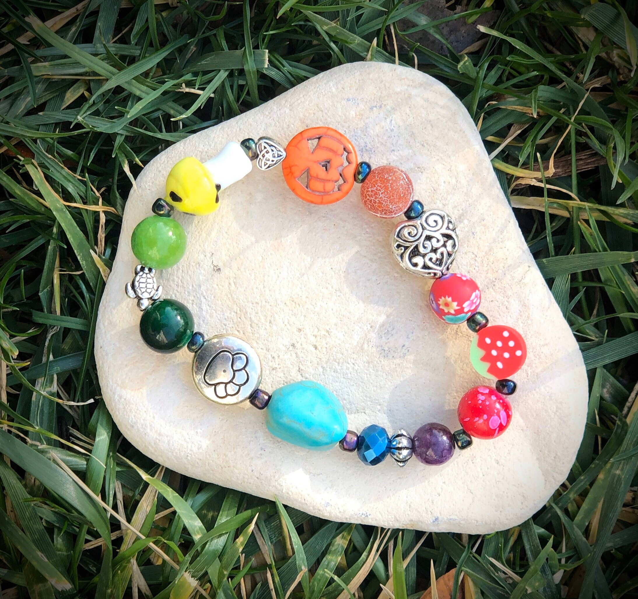 Rainbow Beaded Bracelet sz M | Etsy