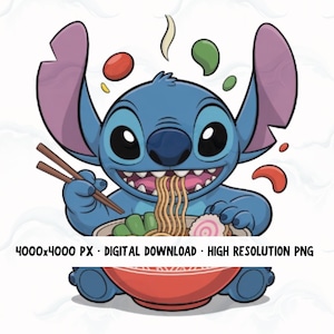 Stitch Ramen PNG • Clipart de tigela de macarrão fofo • Desenho animado Stitch comendo Ramen • Download instantâneo HD PNG 4000x4000 • Arquivo digital