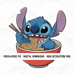 Stitch Ramen PNG • Clipart de tigela de macarrão fofo • Desenho animado Stitch comendo Ramen • Download instantâneo HD PNG 4000x4000 • Arquivo digital