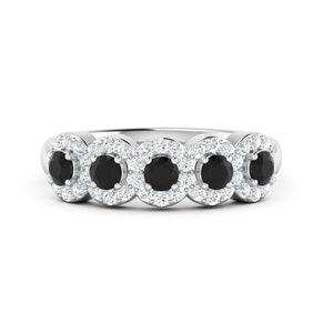 Black Onyx Halo Band: 14k Solid Gold Five Stone Ring