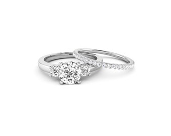 White Diamond Simulated Birdal Set,Wedding & Engagement Bridal Set,Three Stone Bridal Ring Sets,14k Gold Bridal Ring Sets,Silver Bridal Set