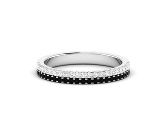 Zwart-witte diamanten Eternity-band 925 sterlingzilver stapelring
