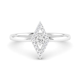 Rhombus White Diamond Simulated Ring: 14k Solid Gold, Sterling Silver Wedding Engagement Ring