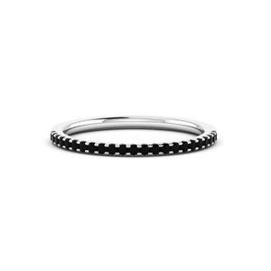 Black Diamond Simulated Half Eternity Ring, Minimal Stackable Wedding Band White Gold