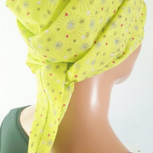 Summer headgear headscarf/hat bandanna green pink blue flowers motif 100% cotton batiste chemo cancer instead of a wig image 6