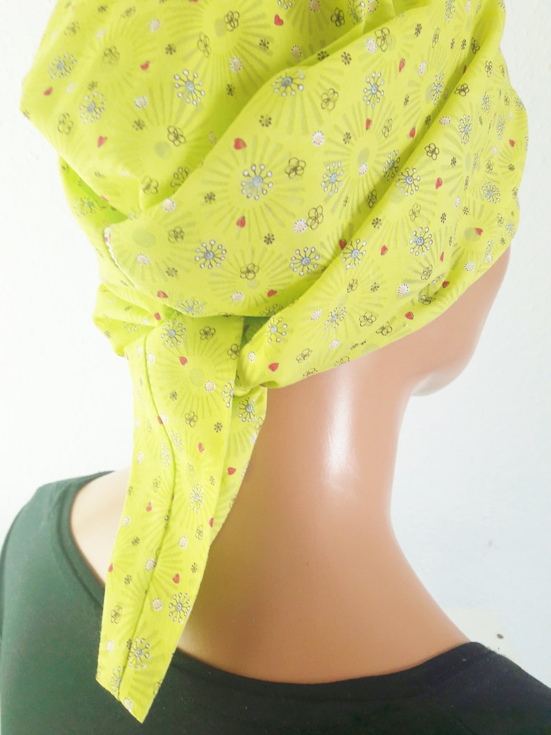 Summer headgear headscarf/hat bandanna green pink blue flowers motif 100% cotton batiste chemo cancer instead of a wig image 6