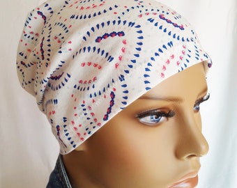 SOMMER Kopfbedeckung Beanie Basis Schlafmütze  Mütze Turban Weiß/Blau Bunt 100% BW Jersey  Chemo .Alopezie statt Perücke