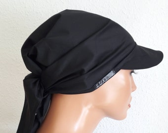 Damen Schirmmütze Kabriotuch Segeltuch Mütze/Tuch Schwarz 100% Baumwolle Batist Chemo