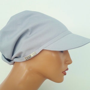 Women's summer peaked cap, beach towel, convertible towel, cap/towel, light gray, natural linen/viscose chemo image 4