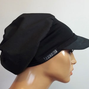 LUXUS DAMEN Schirmmütze Ballonmütze Baskenmütze Schwarz 100% Baumwolle Jersey gefüttert Chemo Alopezie Haarausfall Bild 1