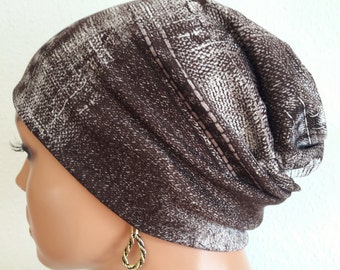 1 LUXUS Hat Reversible Beanie Brown Beige White Viscose Cotton Chemo Hair Loss Instead of Wig