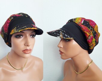 LUXE dentelle/chapeau casquette gavroche casquette rouge noir jaune coton dentelle CHEMO alopécie pour femme