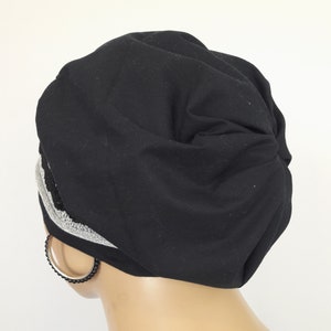 Damen Ballonmütze Baskenmütze Doppellagig Uni Schwarz Baumwolle/Jersey statt Perücke CHEMO Alopezie Bild 2