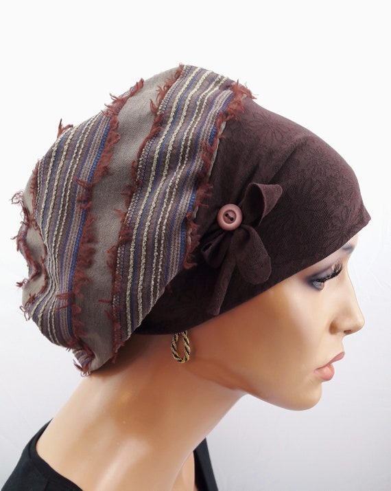 Rüschen Ballonmütze Mütze Beanie Blau Jersey Attraktiv Bequem Chemo Alopezie