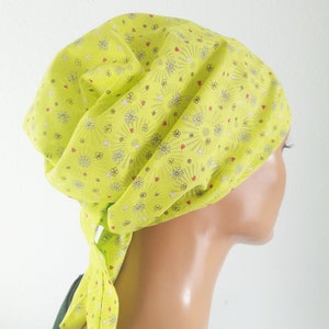 Summer headgear headscarf/hat bandanna green pink blue flowers motif 100% cotton batiste chemo cancer instead of a wig image 8