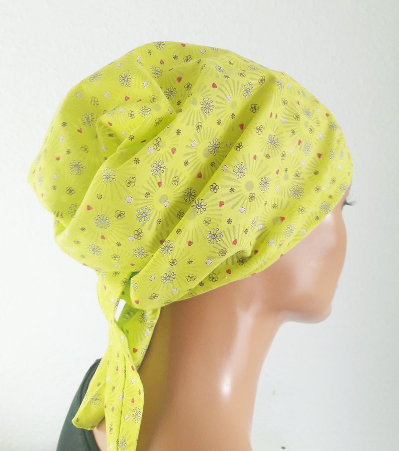 Summer headgear headscarf/hat bandanna green pink blue flowers motif 100% cotton batiste chemo cancer instead of a wig image 8