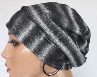 Damen  Beanie Mütze Caps Schwarz Grau Reine 100% Baumwolle Jersey Chemo Alopezie