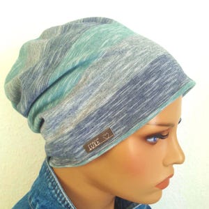 Summer headwear beanie hat 100% cotton/jersey in 2 versions khaki olive green grey stripes jersey chemo alopecia instead of wig