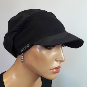 LUXUS DAMEN Schirmmütze Ballonmütze Baskenmütze Schwarz 100% Baumwolle Jersey gefüttert Chemo Alopezie Haarausfall Bild 3