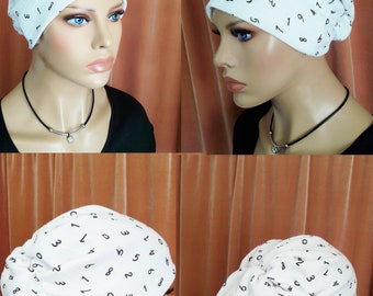 Chapeau en tissu turban d'été 100% mousseline de coton crème blanc noir lettre chimio alopécie couvre-chef pour femme super pratique.