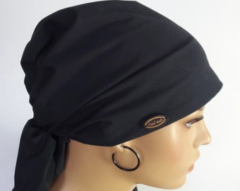 Foulard chapeau noir profond Bandana lin naturel/viscose chimio de tous les jours alopécie