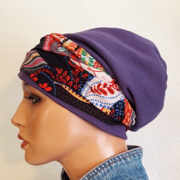 Bonnet pour femme Purple Wrap Headband Coloré 2 pcs. Chemo Jersey Alopécie