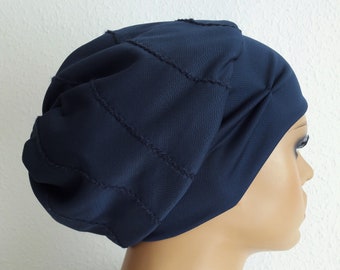 Bonnet FEMME Bonnet Ballon Turban Bleu Foncé Poignets Jersey Chimio Alopécie au lieu d'une perruque