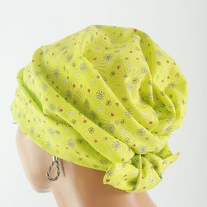 Summer headgear headscarf/hat bandanna green pink blue flowers motif 100% cotton batiste chemo cancer instead of a wig image 5