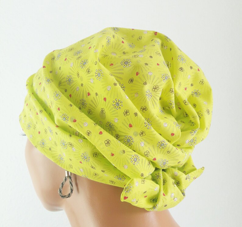 Summer headgear headscarf/hat bandanna green pink blue flowers motif 100% cotton batiste chemo cancer instead of a wig image 5