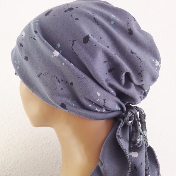 Frauen Sommer Kopfbedeckung Tuch Mütze Bandana Beidseitig Jersey Grau Bunt Turban Chemo Krebs