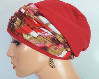 DAMEN Sommer Beaniemütze Mütze Bommelmütze Rot Bunte Stirnband Jersey Chemo Alopezie statt Perücke