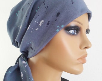 Damen Sommer Kopfbedeckung Tuch Mütze Bandana Beidseitig Jersey Grau Bunt Turban Chemo Krebs