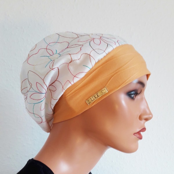 Femmes dété casquette de ballon blanc ocre broderie 100% coton chimio au lieu de perruque