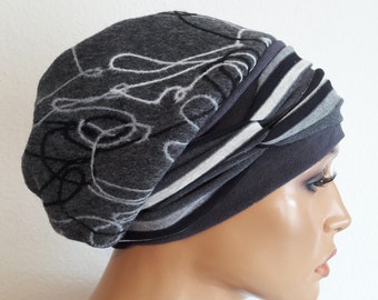 Damen  Ballonmütze Winter Mütze Beanie Longmütze Grau Wollstoff   CHEMO Alopezie statt Perücke