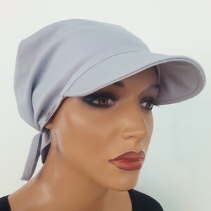 Women's summer peaked cap, beach towel, convertible towel, cap/towel, light gray, natural linen/viscose chemo image 3