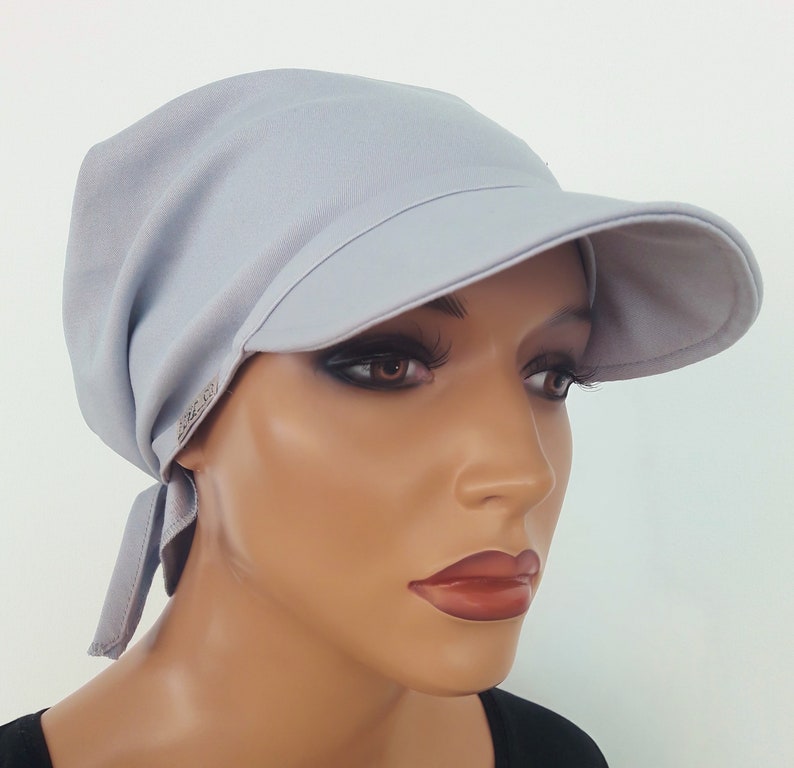 Women's summer peaked cap, beach towel, convertible towel, cap/towel, light gray, natural linen/viscose chemo image 3