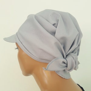 Women's summer peaked cap, beach towel, convertible towel, cap/towel, light gray, natural linen/viscose chemo image 2