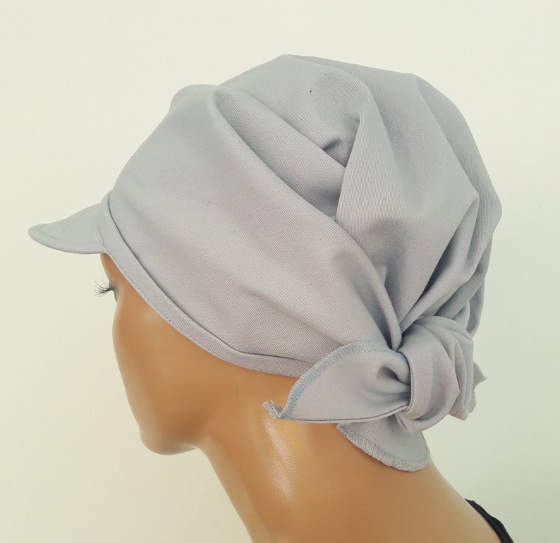 Women's summer peaked cap, beach towel, convertible towel, cap/towel, light gray, natural linen/viscose chemo image 2