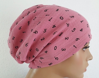ÉTÉ réversible chapeau Benie chapeau long vieux rose super doux 100% coton tissu mousseline confortable chimio alopécie au lieu de perruque